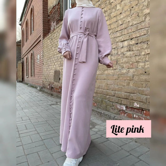 Ayesha Front Open buttons knot Abaya ( LITE PINK )