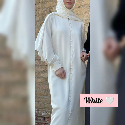 Ayesha Front Open buttons knot Abaya ( WHITE )