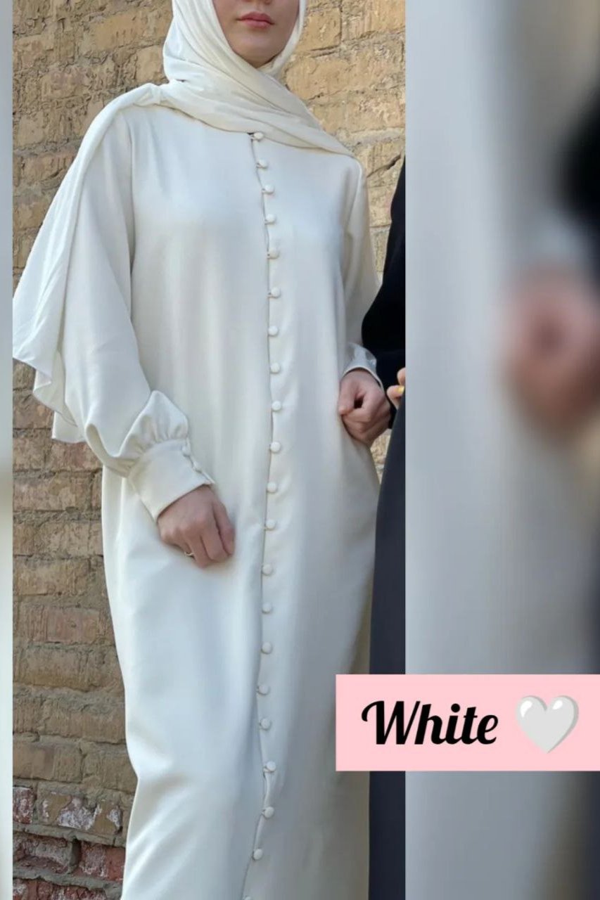 Ayesha Front Open buttons knot Abaya ( WHITE )