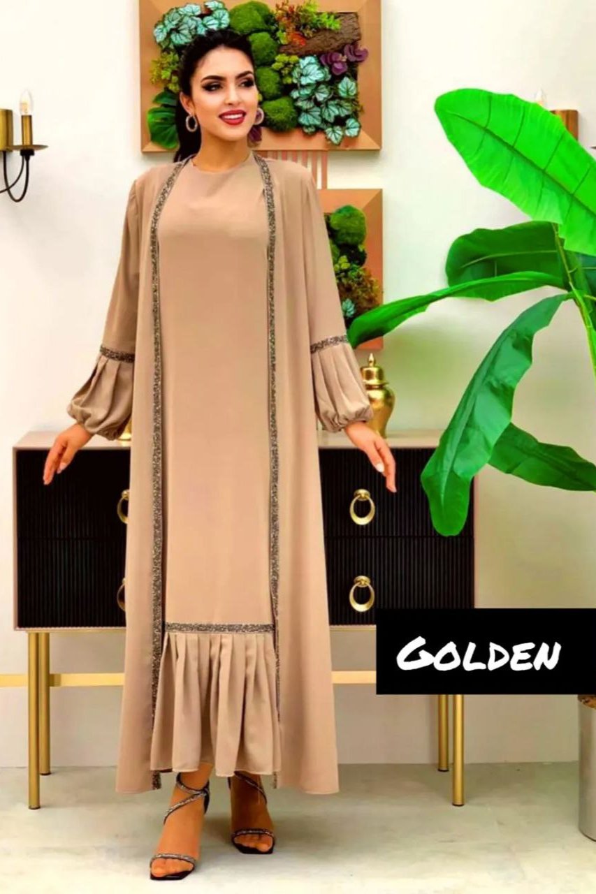 Aliya Double Shrug Lace Abaya GOLDEN ( New - Edition )