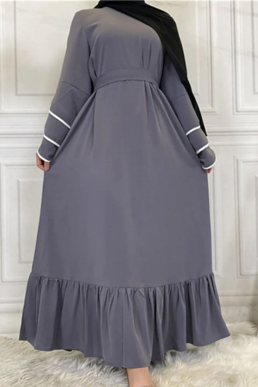 Fareha Imported 3 Pipin Bottoms plated Abaya GRAY ( NEW LAUNCH )