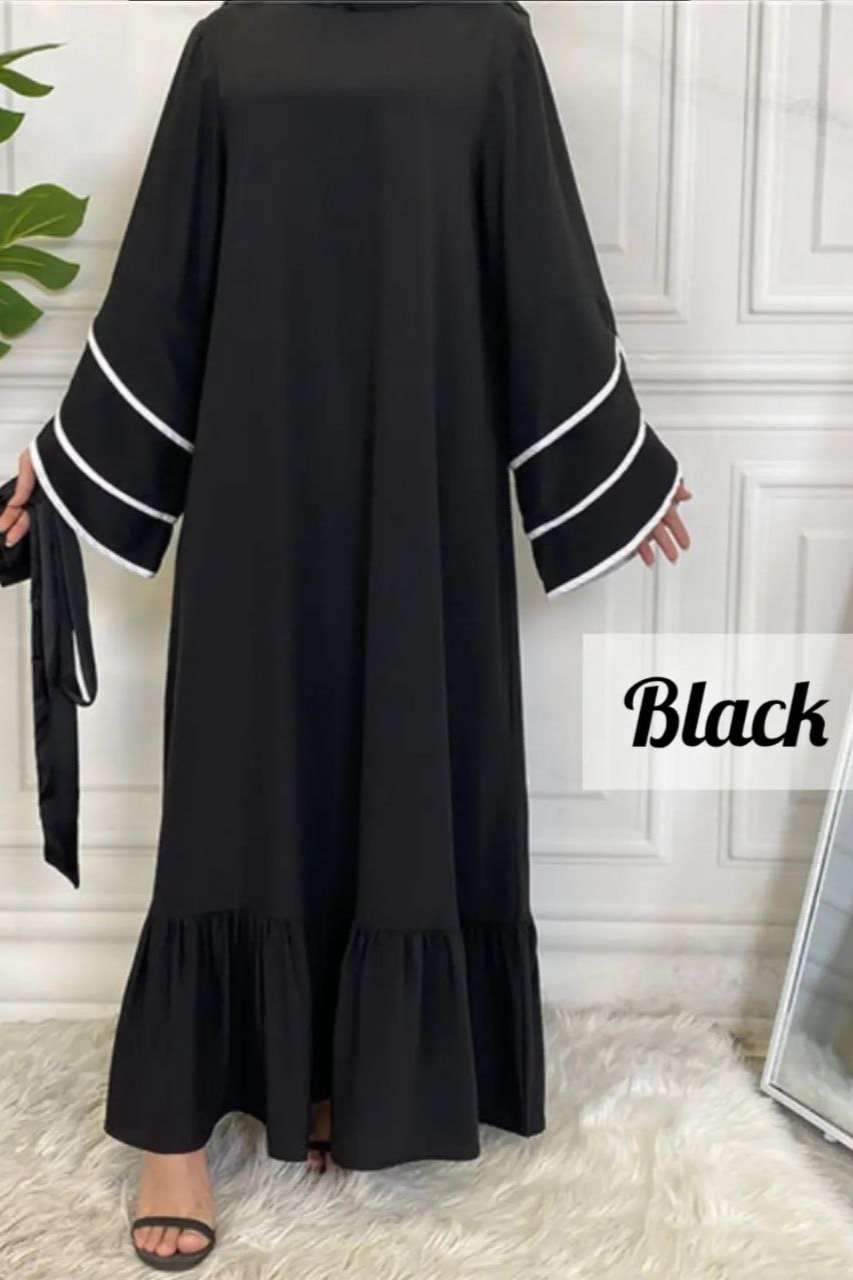 Fareha Imported 3 Pipin Bottoms plated Abaya BLACK ( NEW LAUNCH )