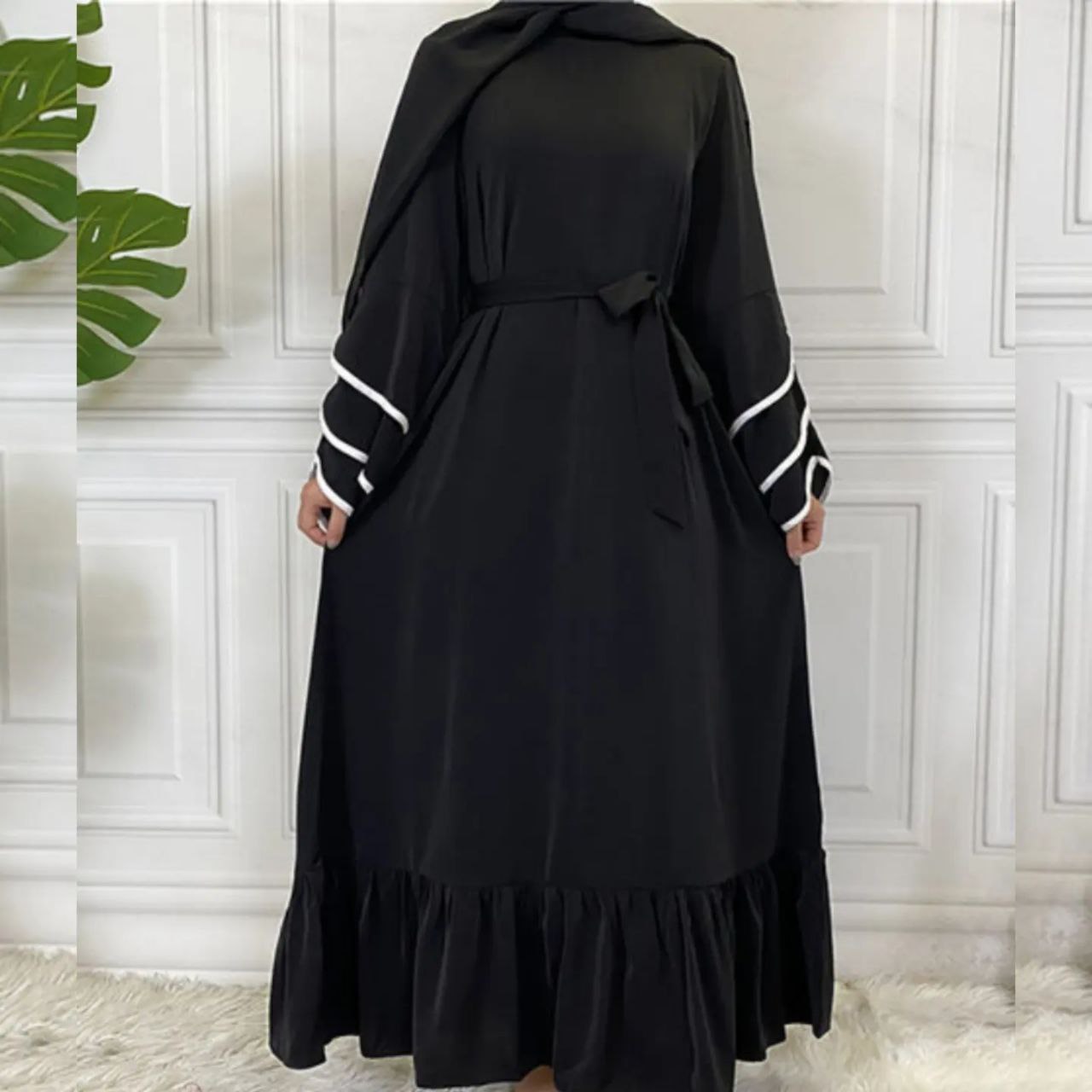 Fareha Imported 3 Pipin Bottoms plated Abaya BLACK ( NEW LAUNCH )