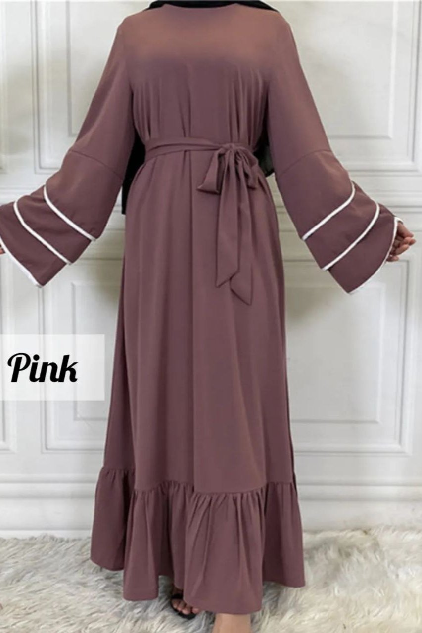 Fareha Imported 3 Pipin Bottoms plated Abaya DUSTY PINK ( NEW LAUNCH )