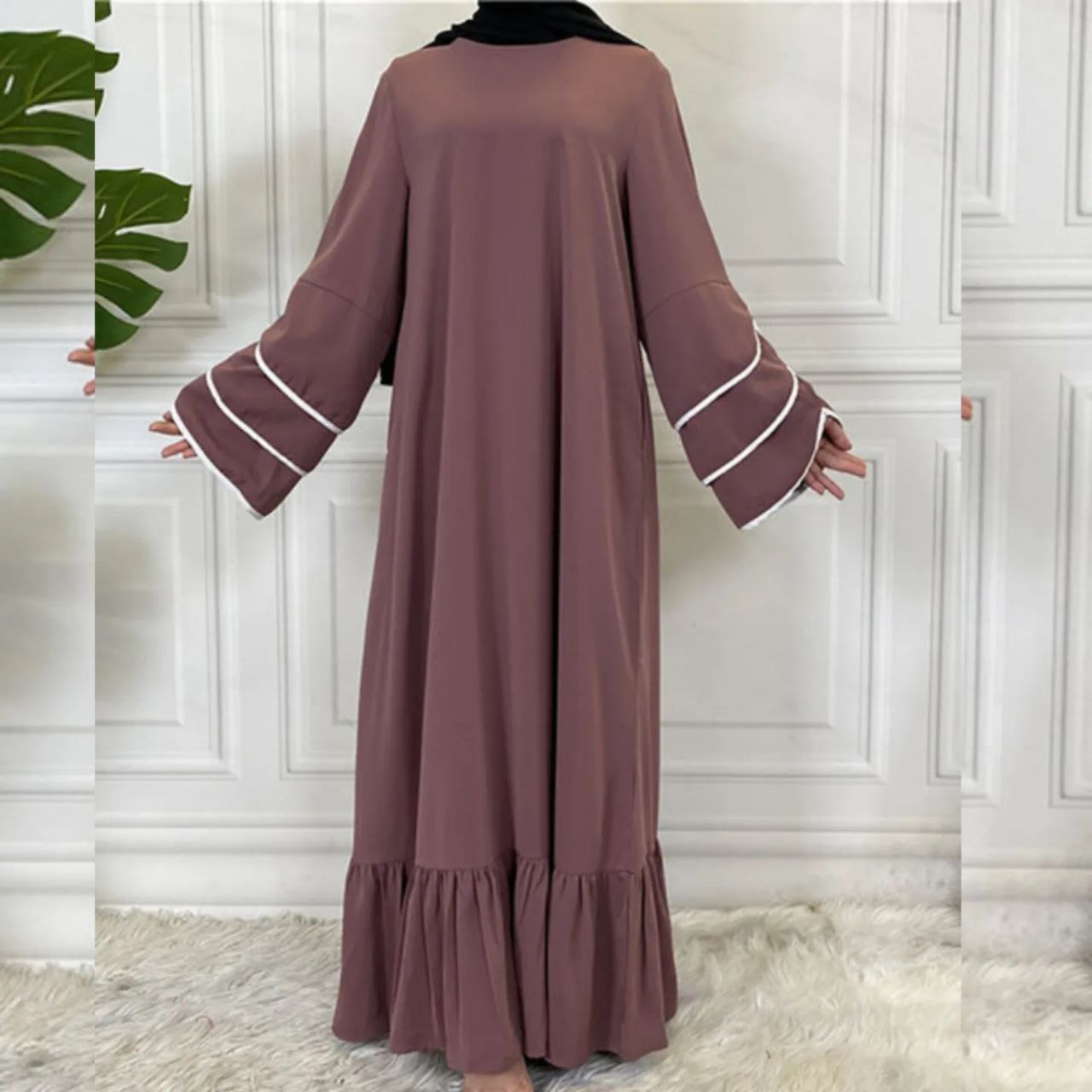 Fareha Imported 3 Pipin Bottoms plated Abaya DUSTY PINK ( NEW LAUNCH )