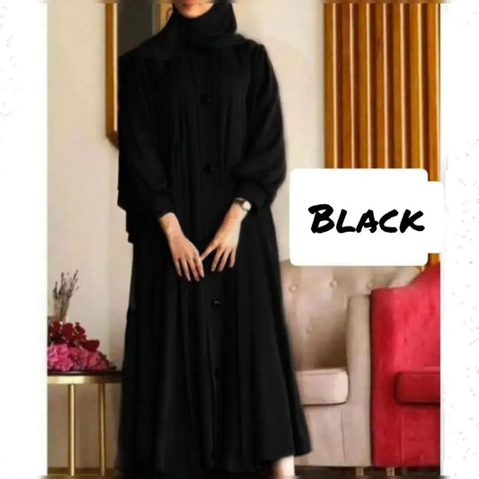 Daily Wear Button Abaya ( BLACK )