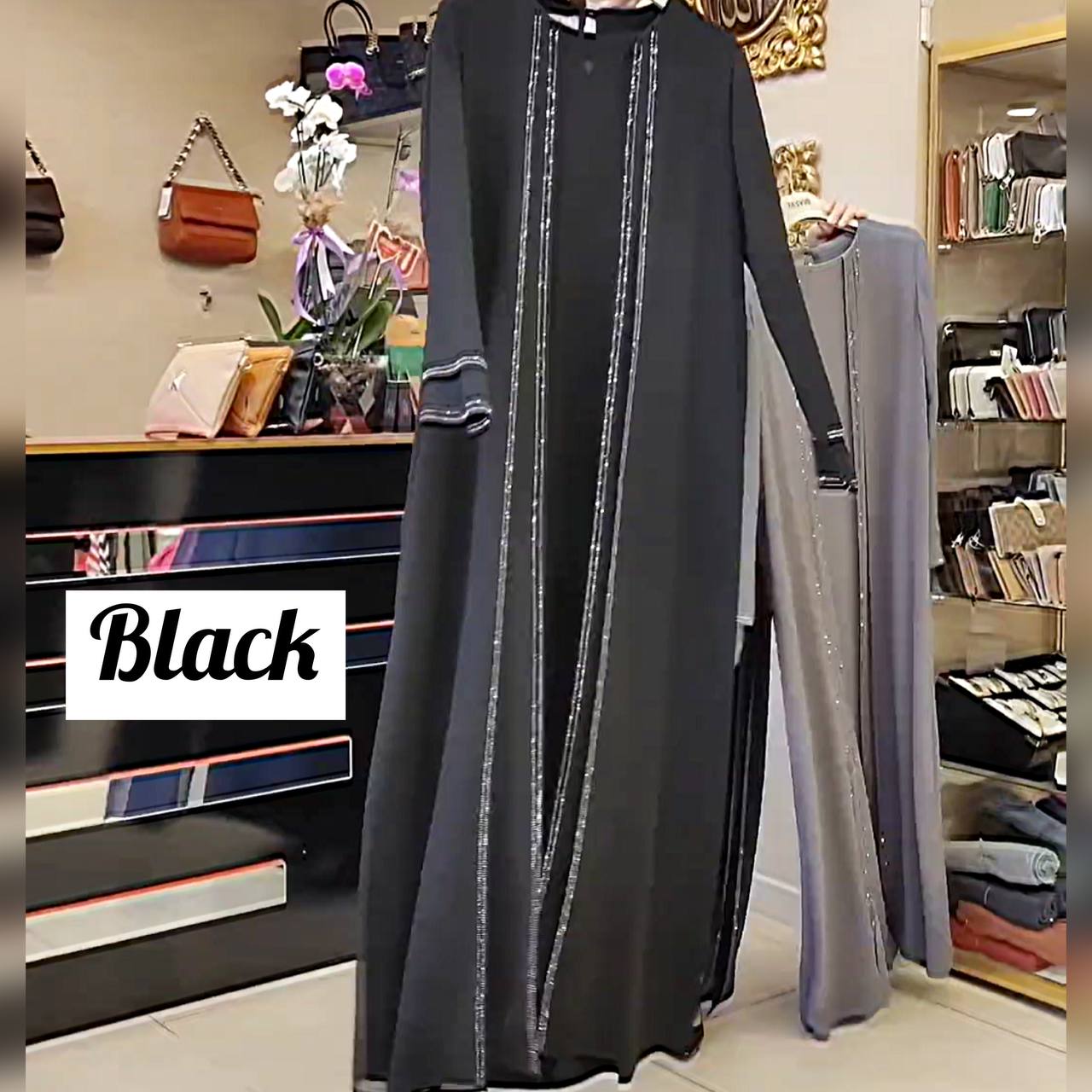 SHEHNAZ Bridle Double Inner Stone work abaya BRIDLE BLACK