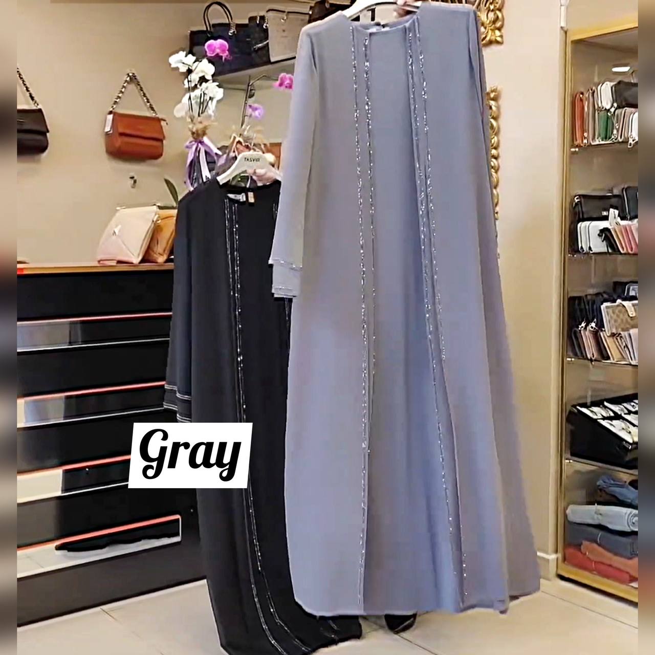 SHEHNAZ Bridle Double Inner Stone work abaya ( BRIDLE GRAY )