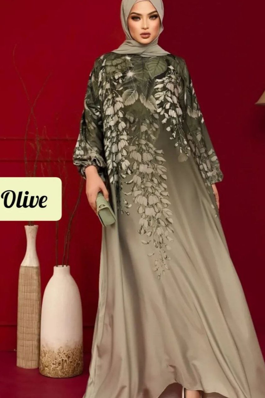 Aliza Orignal Printed Abaya - ( Olive )