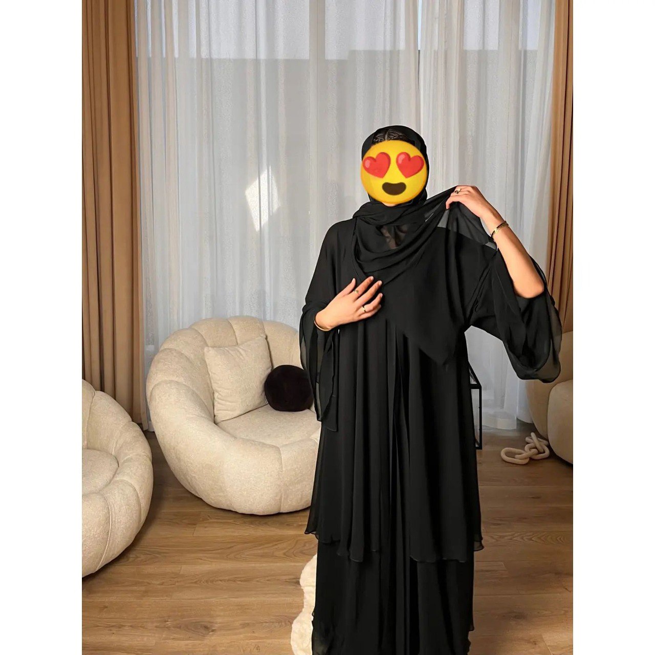 Maleshiyan 3 Layar Abaya ( Imported & Limited Stock ) - JET BLACK