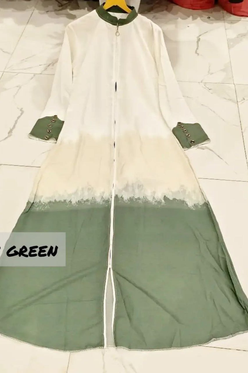 Juniba Tai Dye Fully Zipper Abaya LOW GREEN ( Limited - Edition )