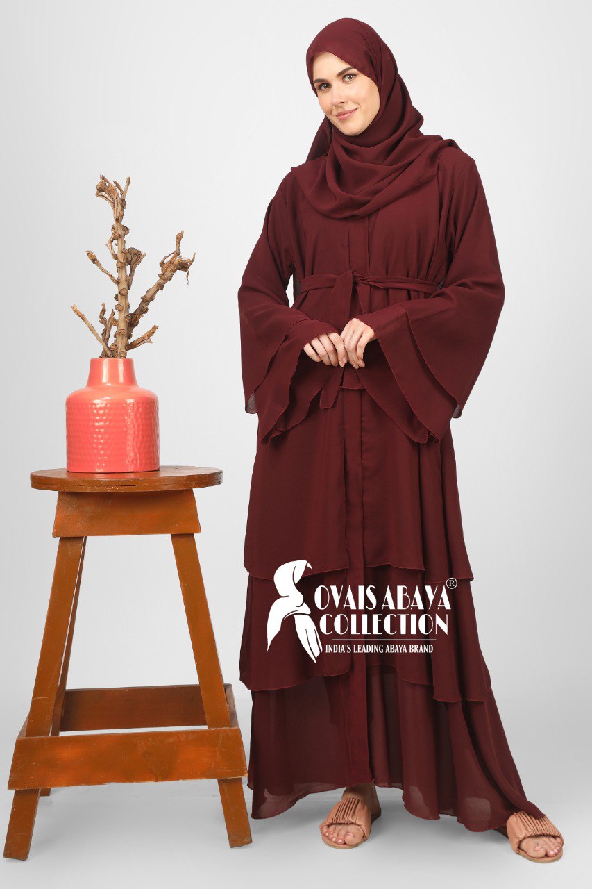 Maleshiyan 3 Layar Abaya MAROON ( Imported & Limited Stock )