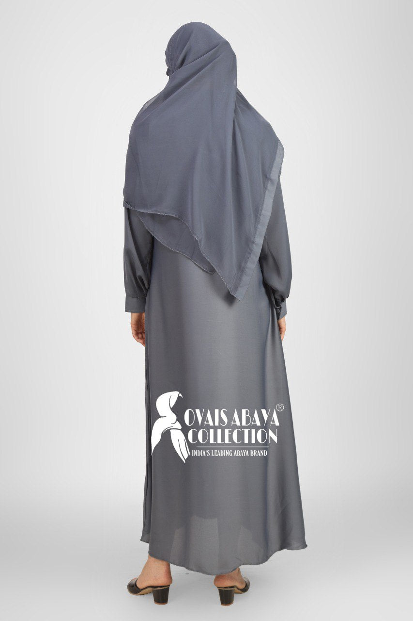 Ayesha Front Open buttons knot Abaya ( GRAY )