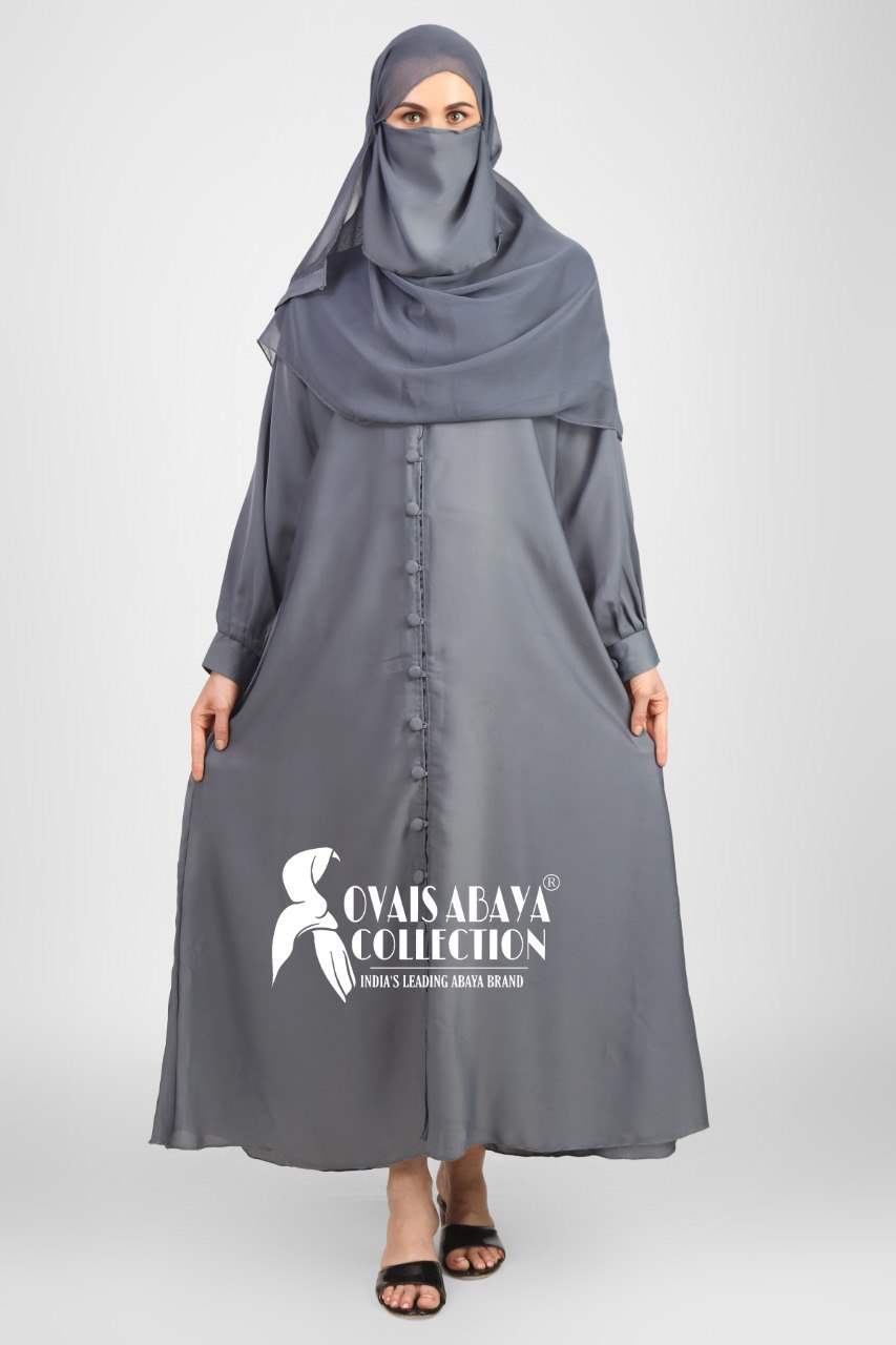 Ayesha Front Open buttons knot Abaya ( GRAY )