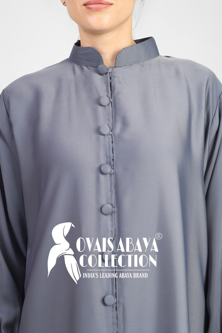 Ayesha Front Open buttons knot Abaya ( GRAY )