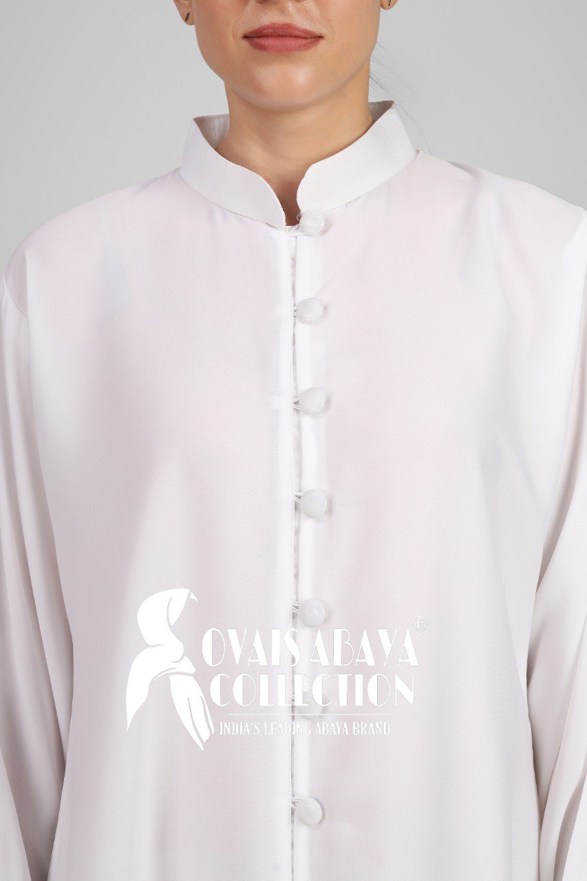 Ayesha Front Open buttons knot Abaya ( WHITE )