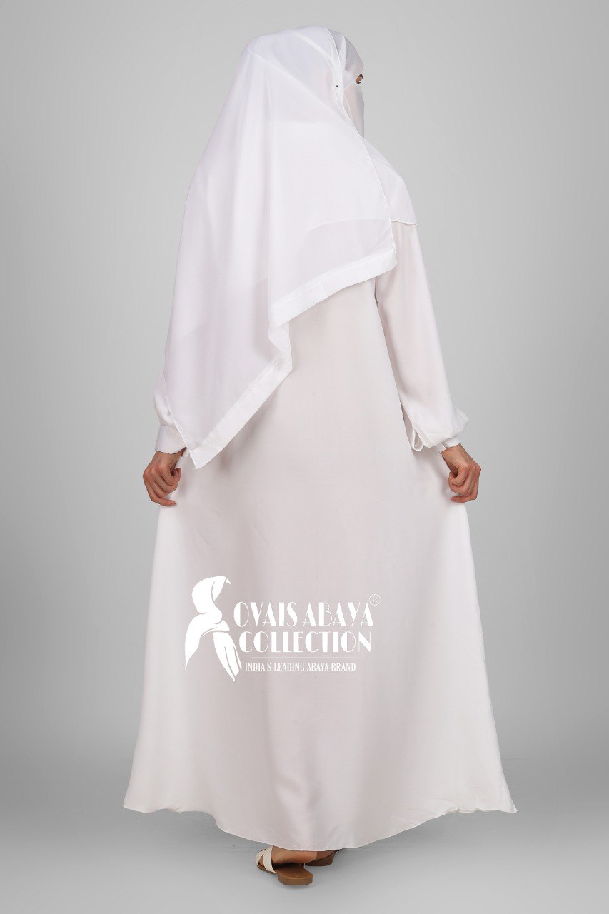 Ayesha Front Open buttons knot Abaya ( WHITE )