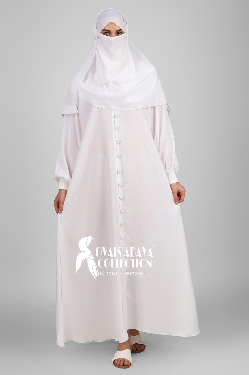 Ayesha Front Open buttons knot Abaya ( WHITE )