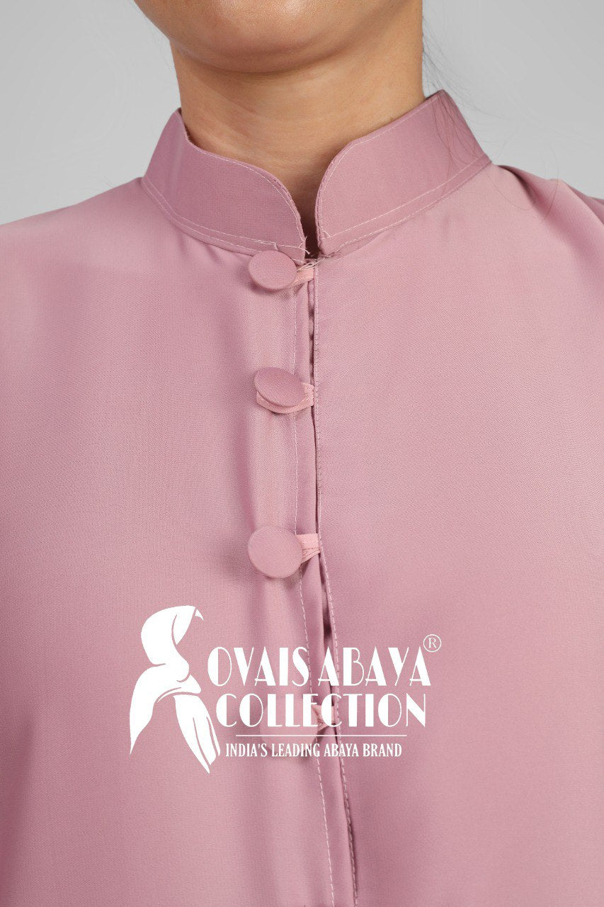 Ayesha Front Open buttons knot Abaya ( PINK )