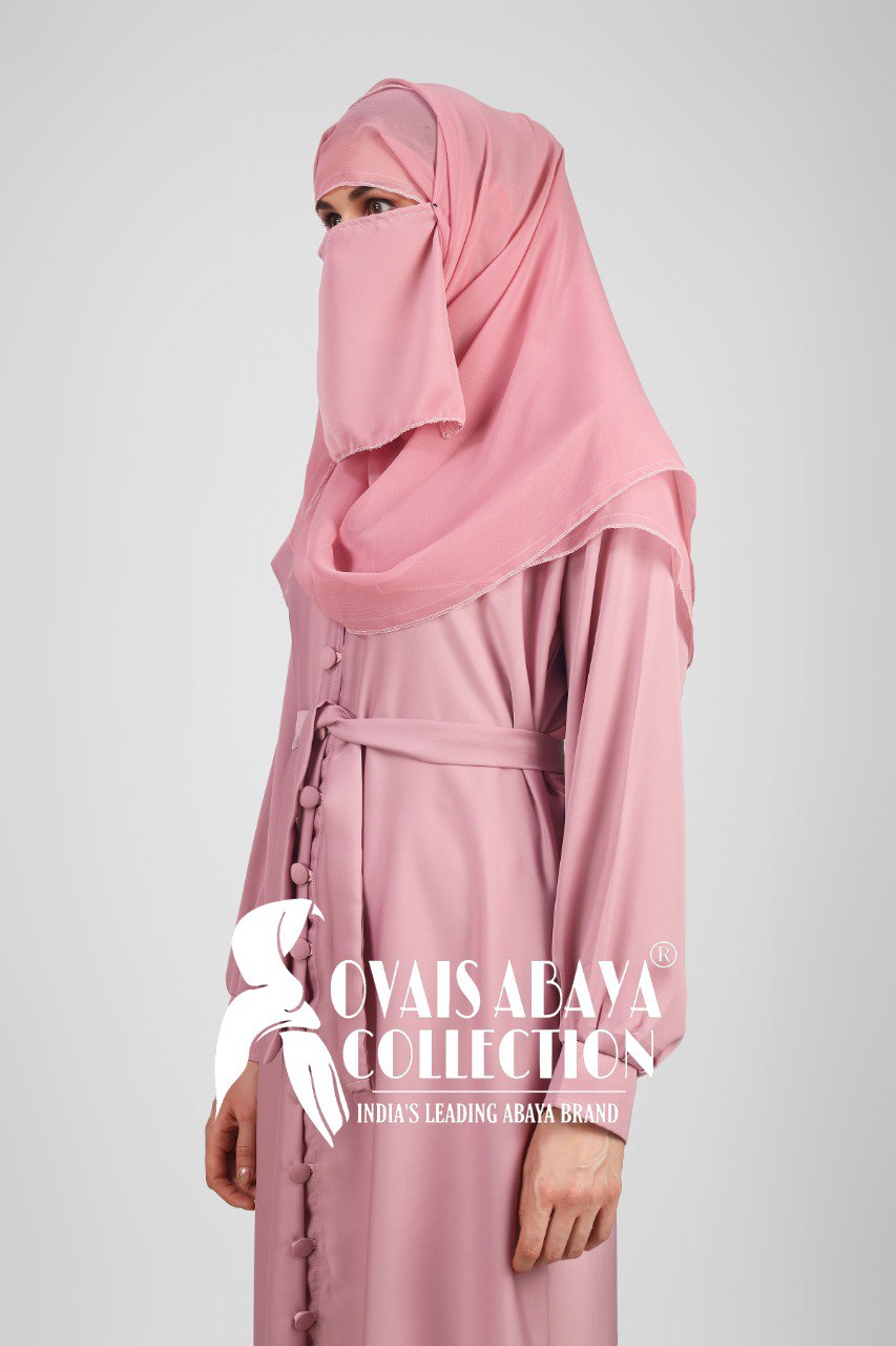 Ayesha Front Open buttons knot Abaya ( PINK )