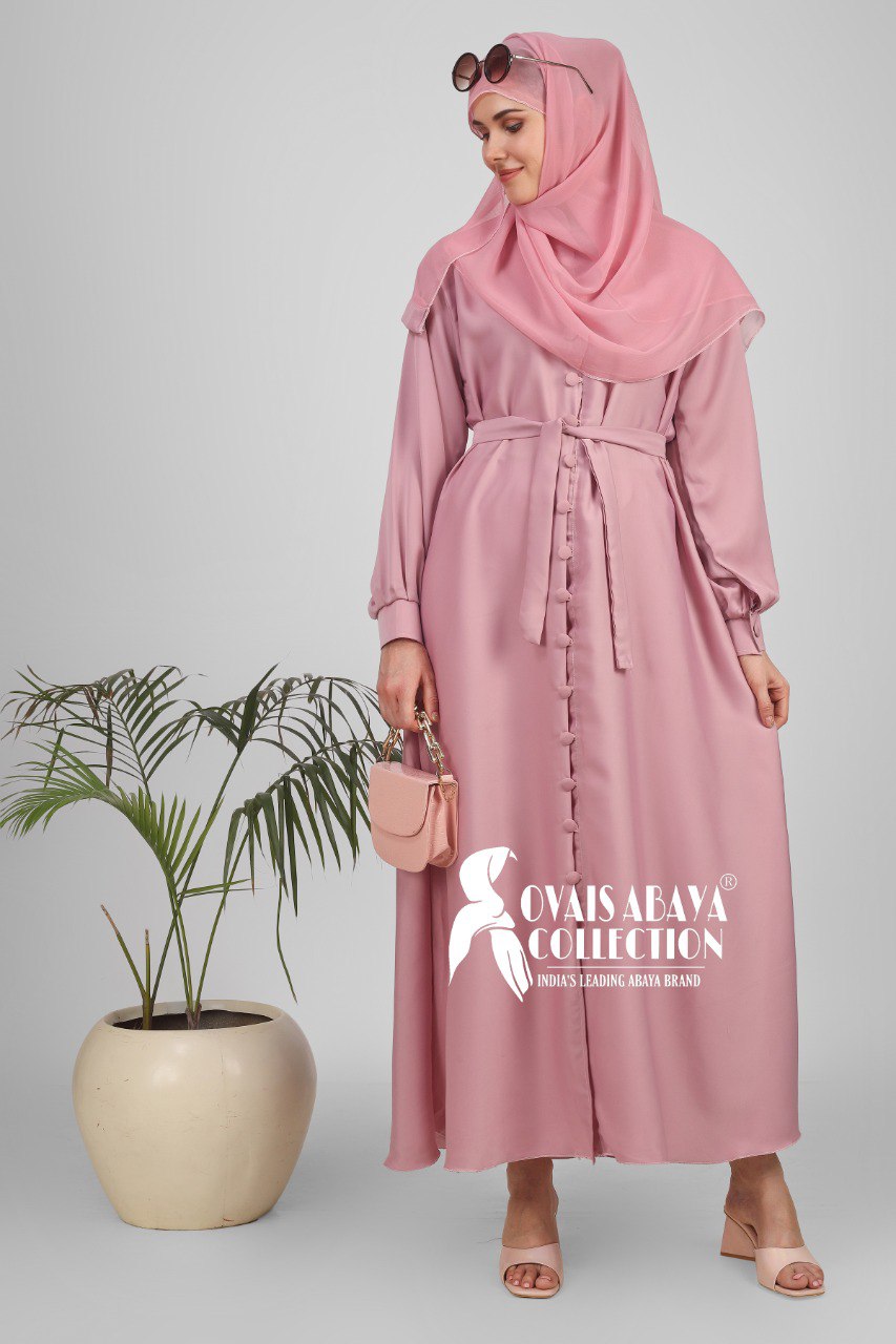 Ayesha Front Open buttons knot Abaya ( PINK )