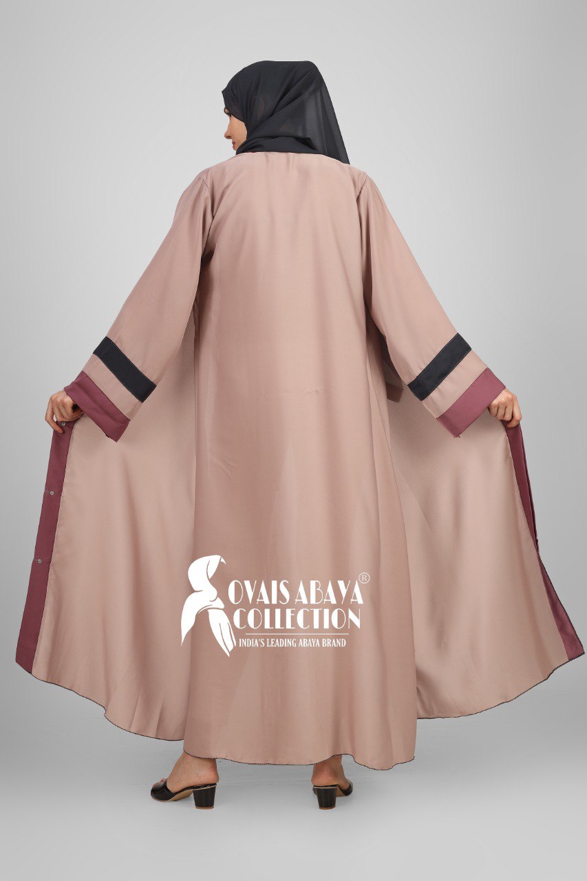 Haima Front Open Contrast Sleeve Abaya ( NUDE )