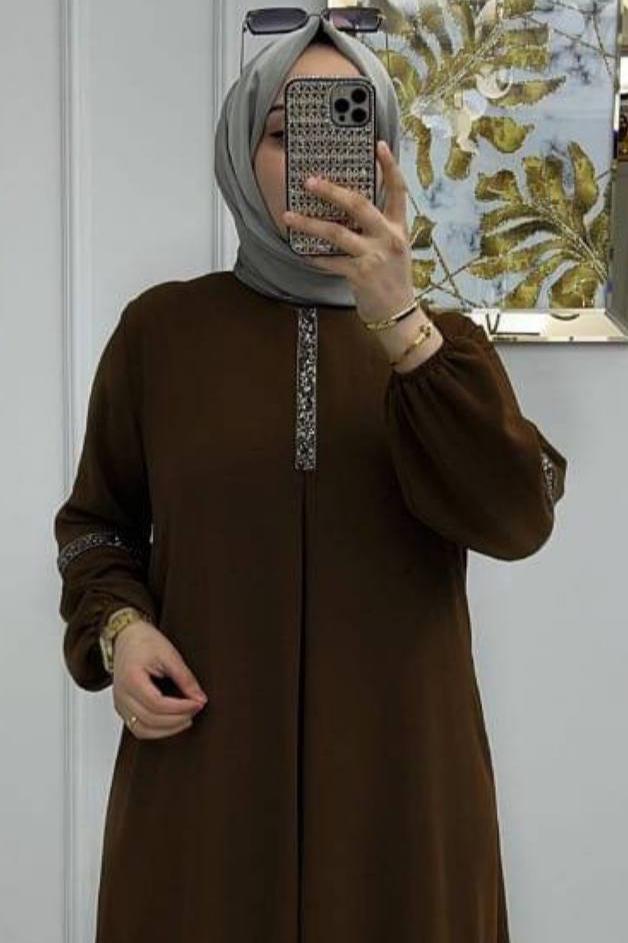 6001 - Aash Basic Abaya | DOWN BROWN