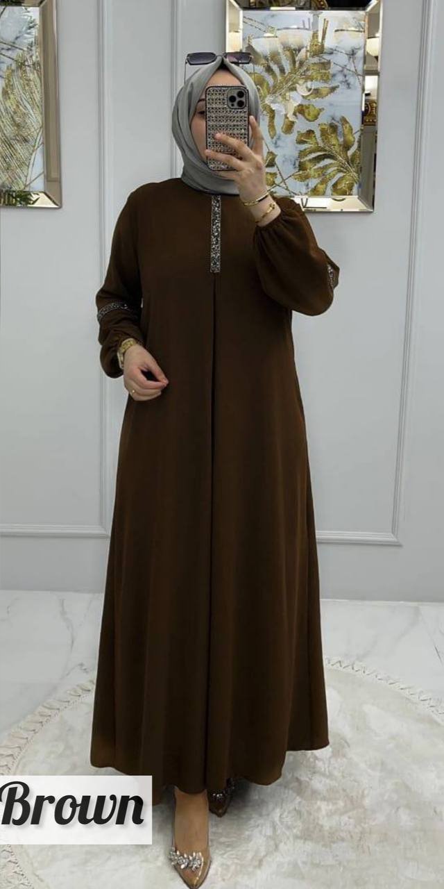 6001 - Aash Basic Abaya | DOWN BROWN