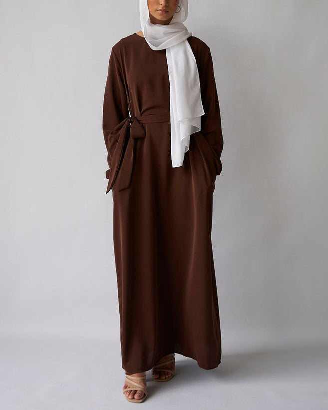 MAIRA PLAIN BASIC ABAYA | DARK BROWN