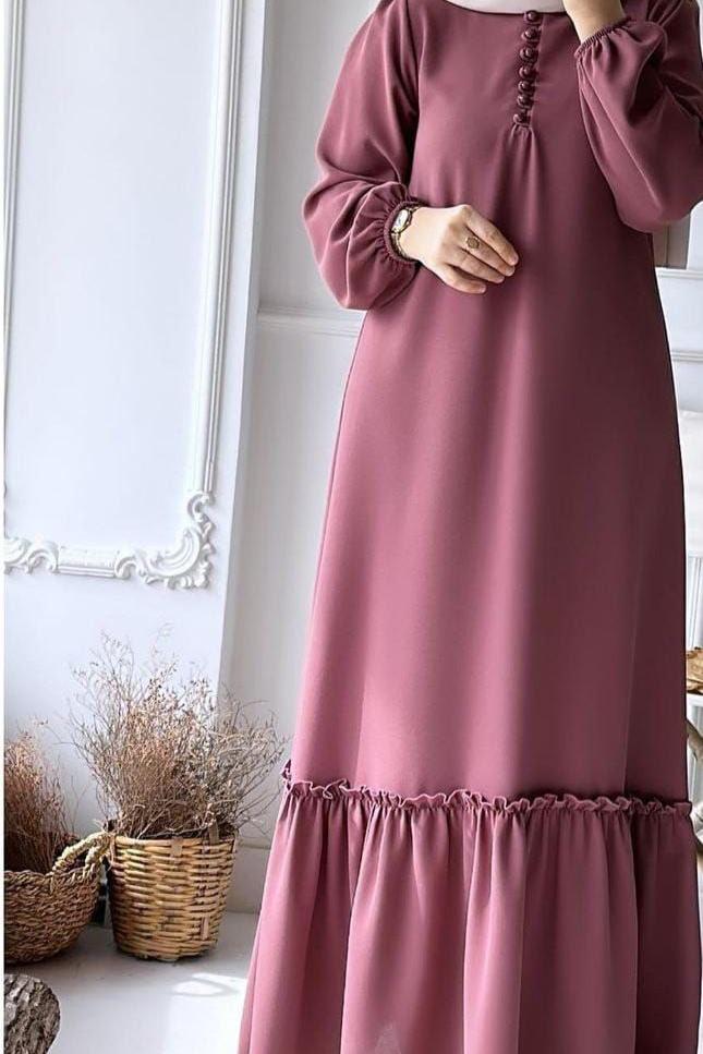 Alina Front Open Neck bottom Frill Abaya ( PINK )