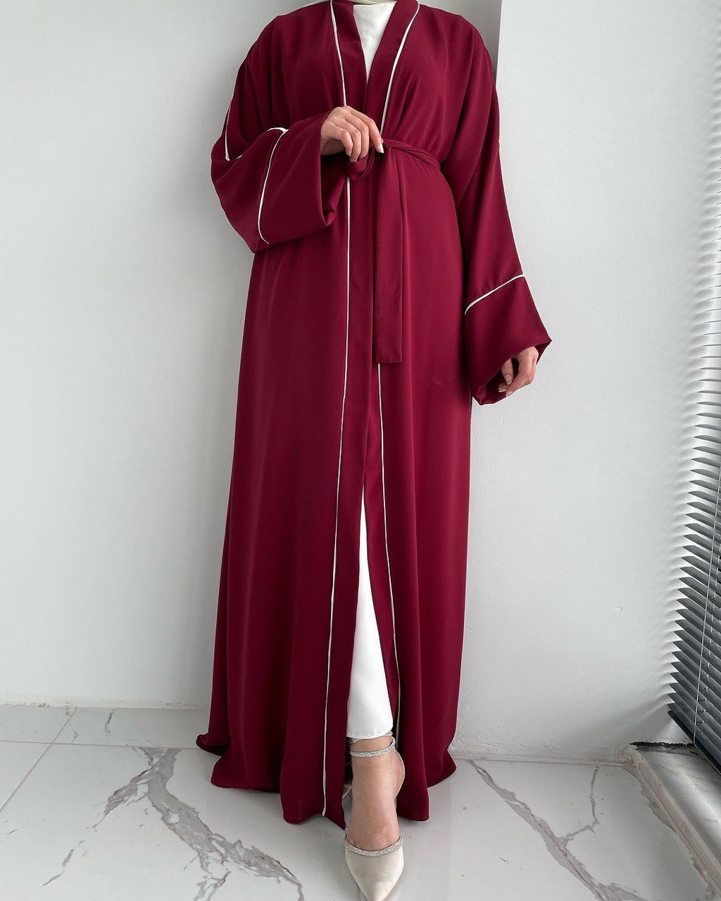 Ruhi Imported Double Shrugs Abaya  MAROON TO WHITE - ( New - Edition )