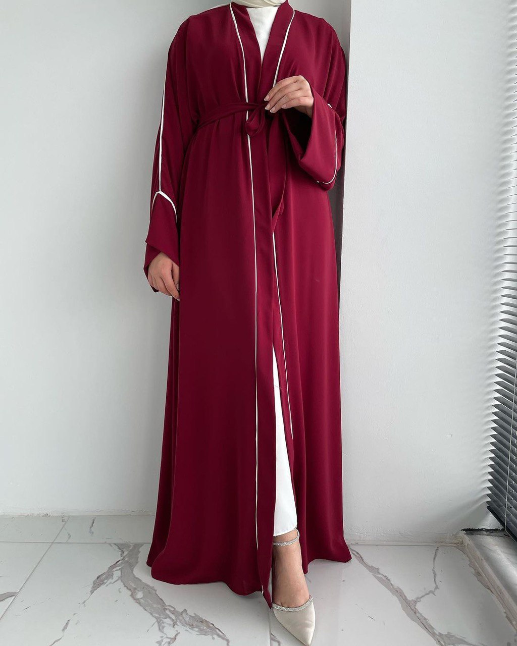 Ruhi Imported Double Shrugs Abaya  MAROON TO WHITE - ( New - Edition )