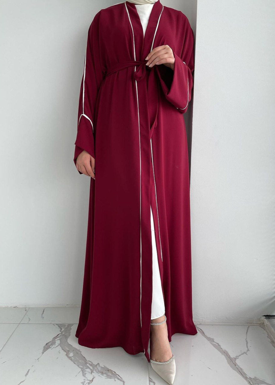 RUHI DOUBLE SHRUG ABAYA | MAROON TO WHITE