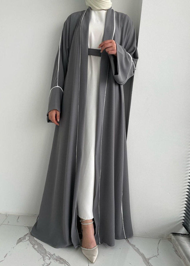 RUHI DOUBLE SHRUG ABAYA | DARK GRAY TO WHITE