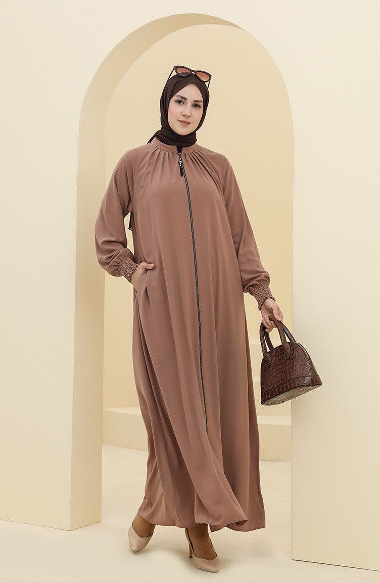 Sara Zipper Abaya Fawn shade( NEW - COLLECTION )