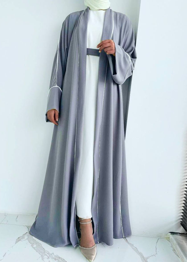 RUHI DOUBLE SHRUG ABAYA | LITE GRAY TO WHITE