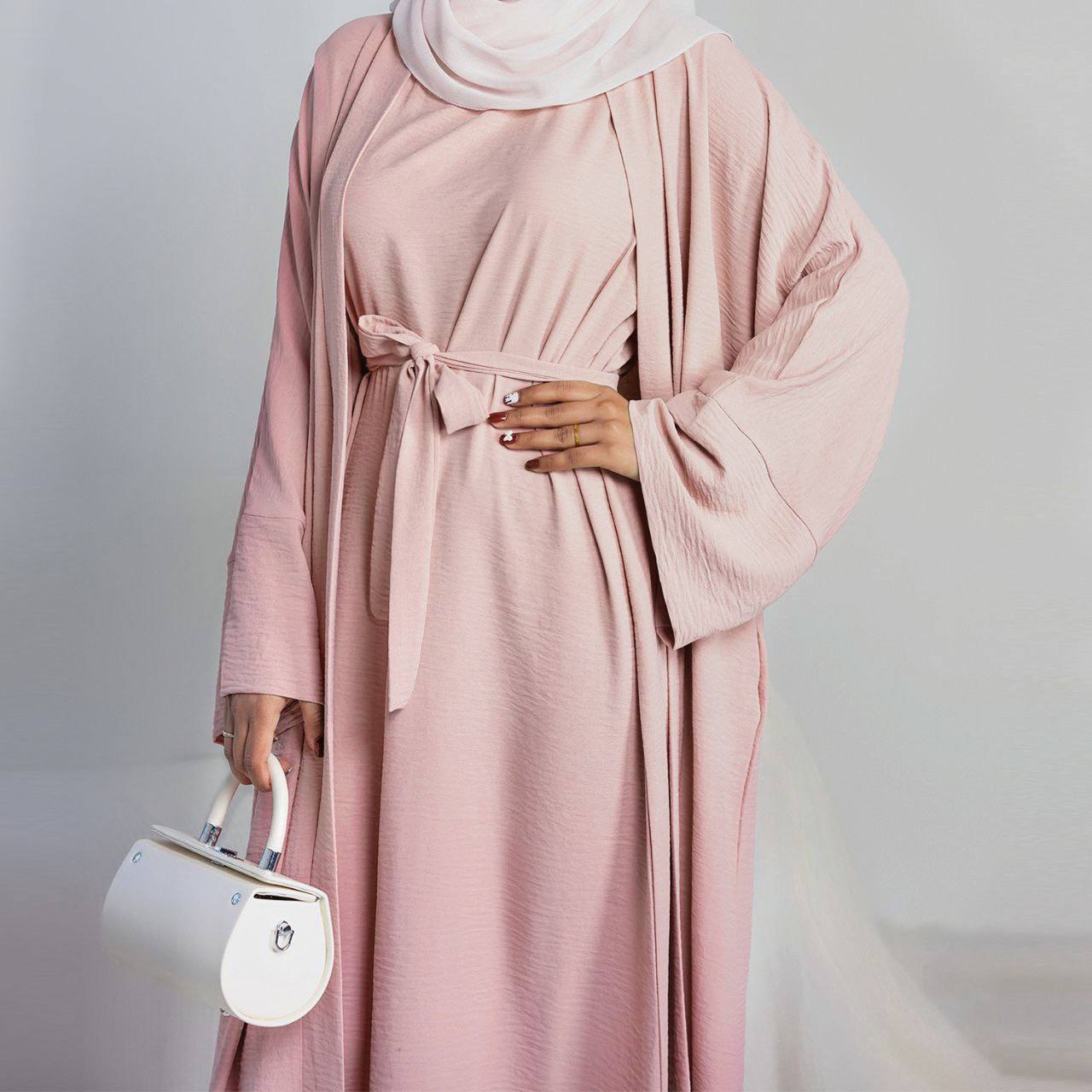 Original Dubai Crush Double Shrugs Abaya PEACH ( Limited - Stock )