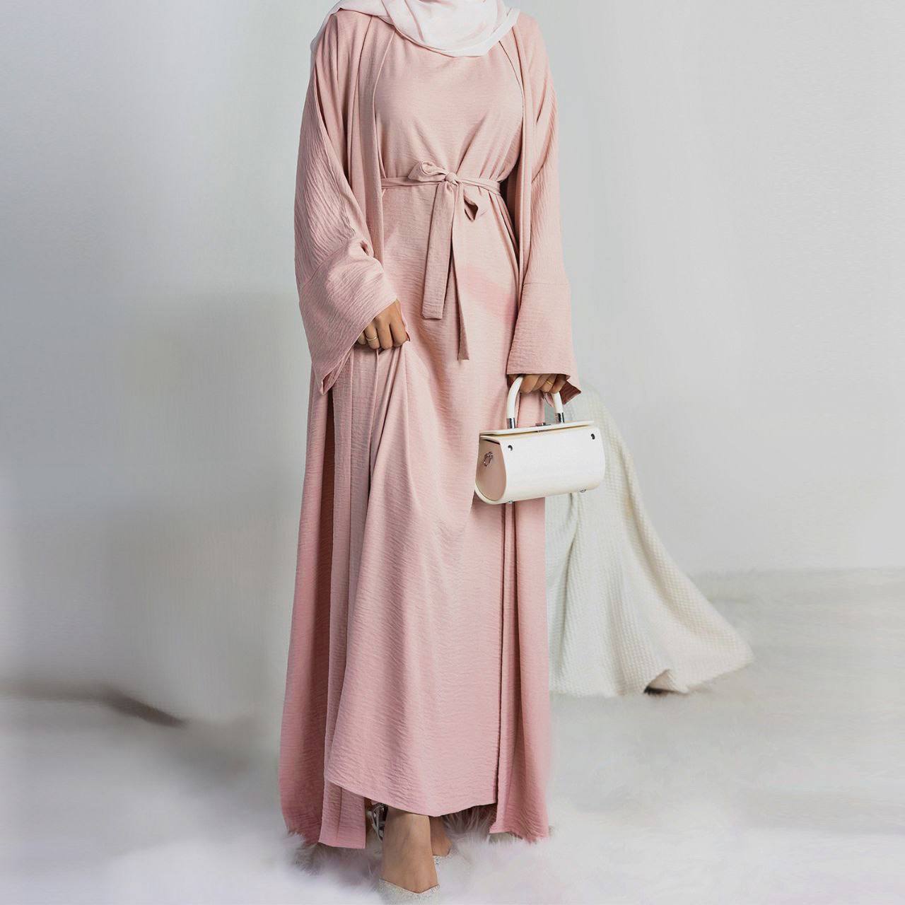 Original Dubai Crush Double Shrugs Abaya PEACH ( Limited - Stock )