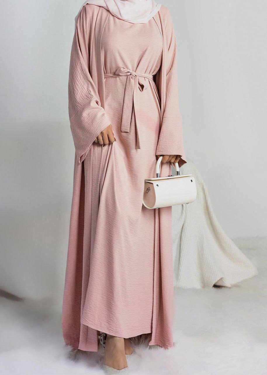 Original Dubai Crush Double Shrugs Abaya PEACH ( Limited - Stock )