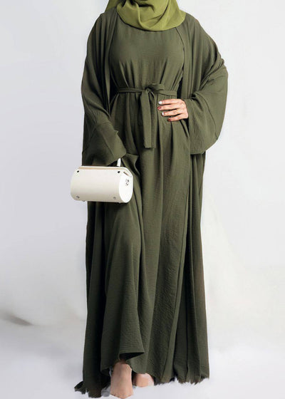 DUBAI CRUSH DOUBLE SHRUG ABAYA | OLIVE