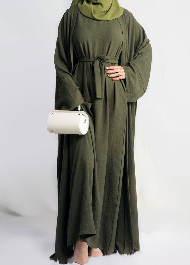 DUBAI CRUSH DOUBLE SHRUG ABAYA | OLIVE