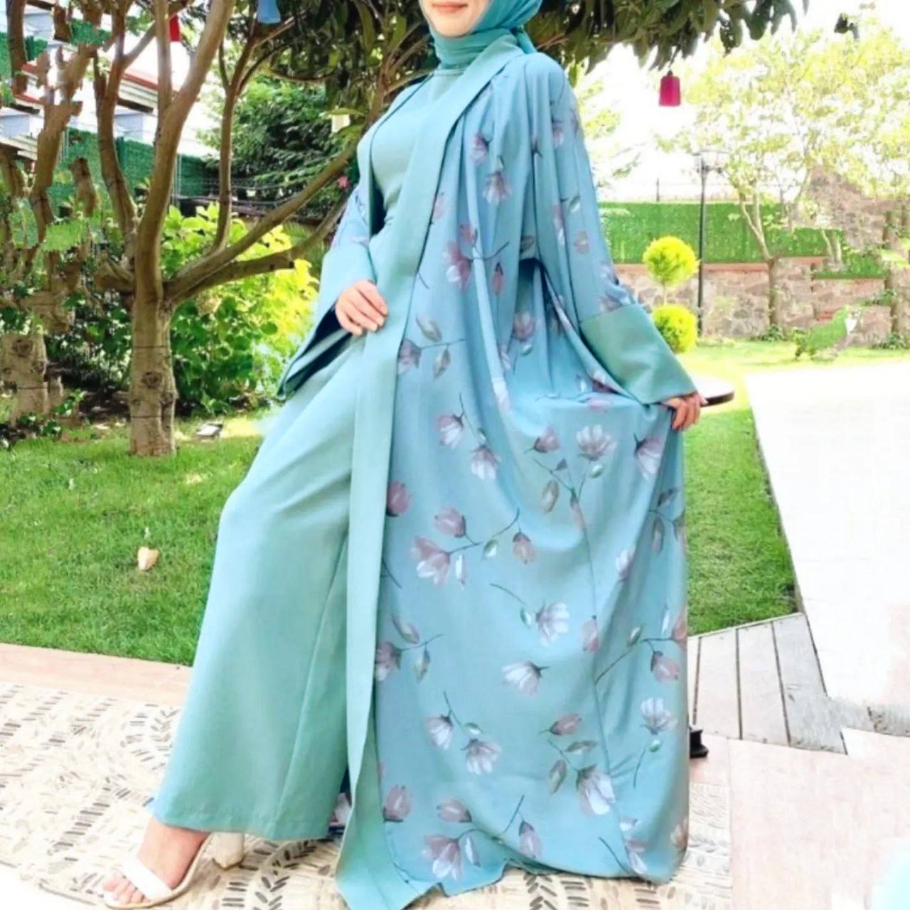 Marhaba Double Shrugs Tai dye Abaya SHADE 3 SKY BLUE (  New - launch