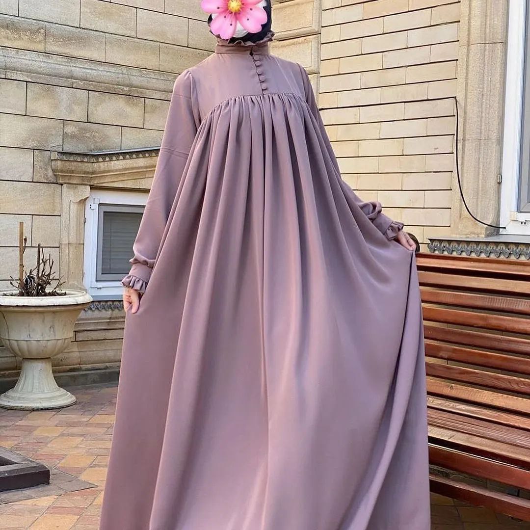 New Collar Plate work & Beautifull Buttons work Abaya ( MAUVE PINK )