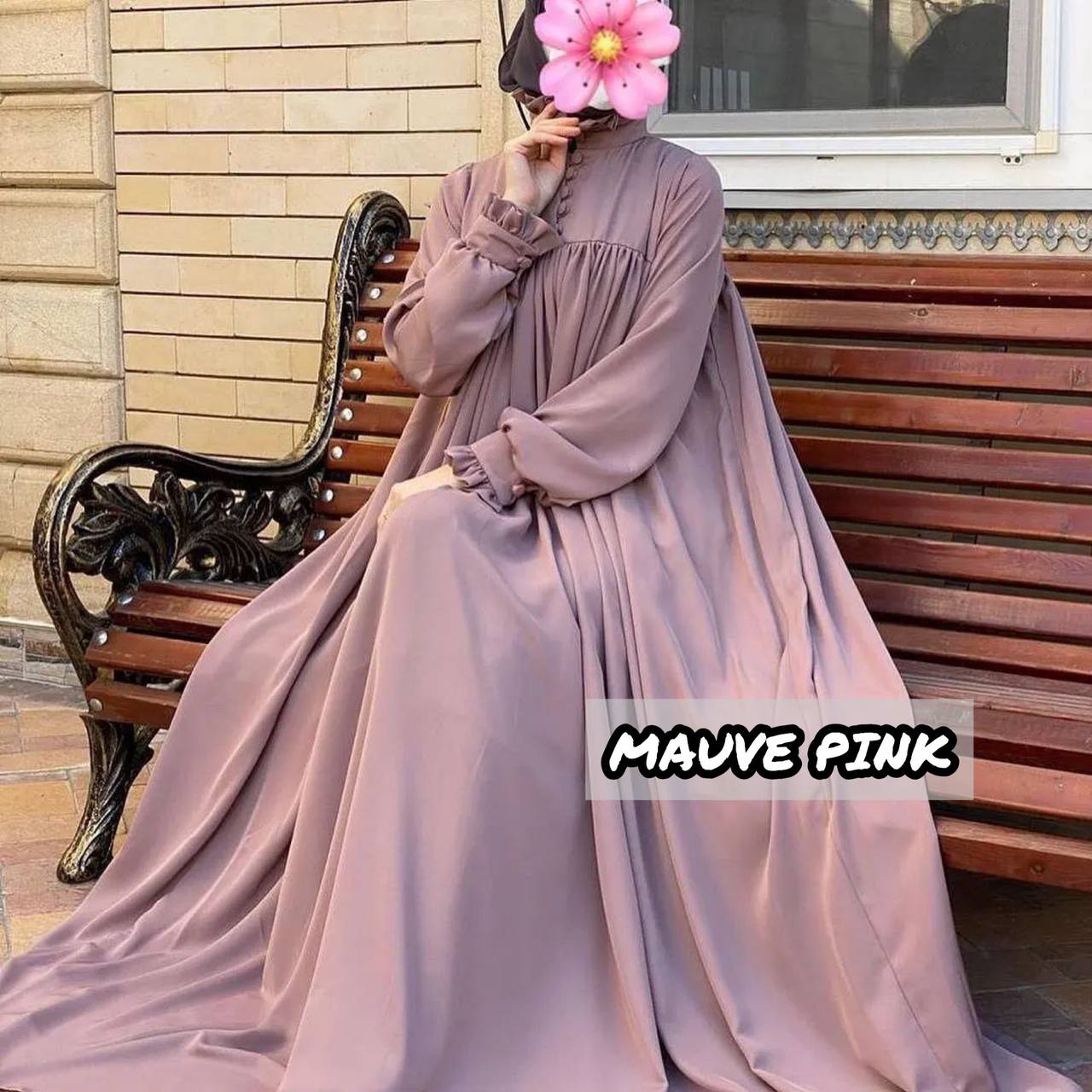 New Collar Plate work & Beautifull Buttons work Abaya ( MAUVE PINK )