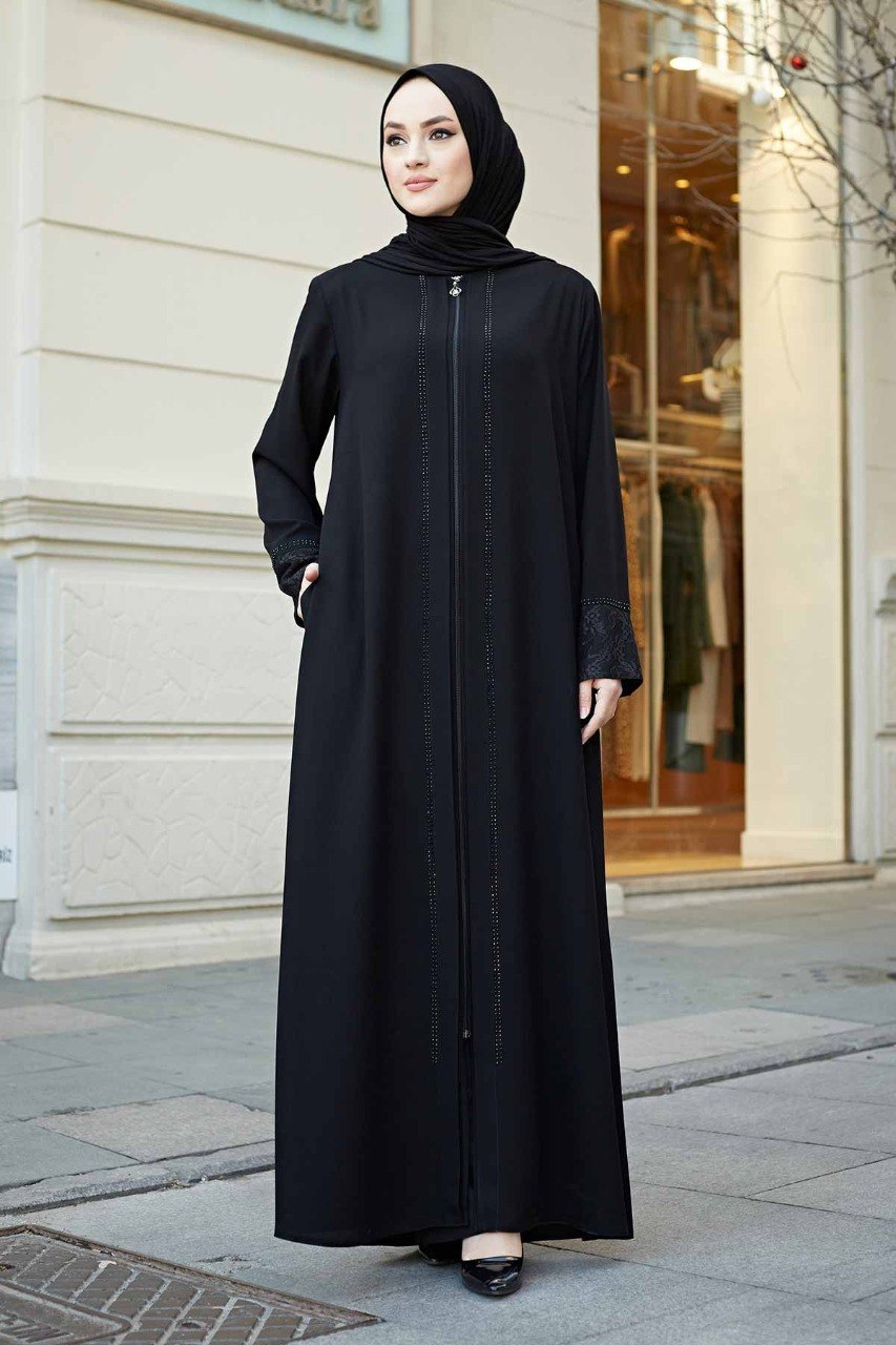 Black open front abaya best sale