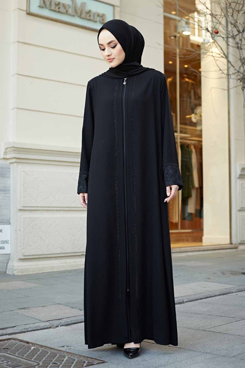 Zahiya Front Open Zipper Abaya - BLACK ( NEW LAUNCH )