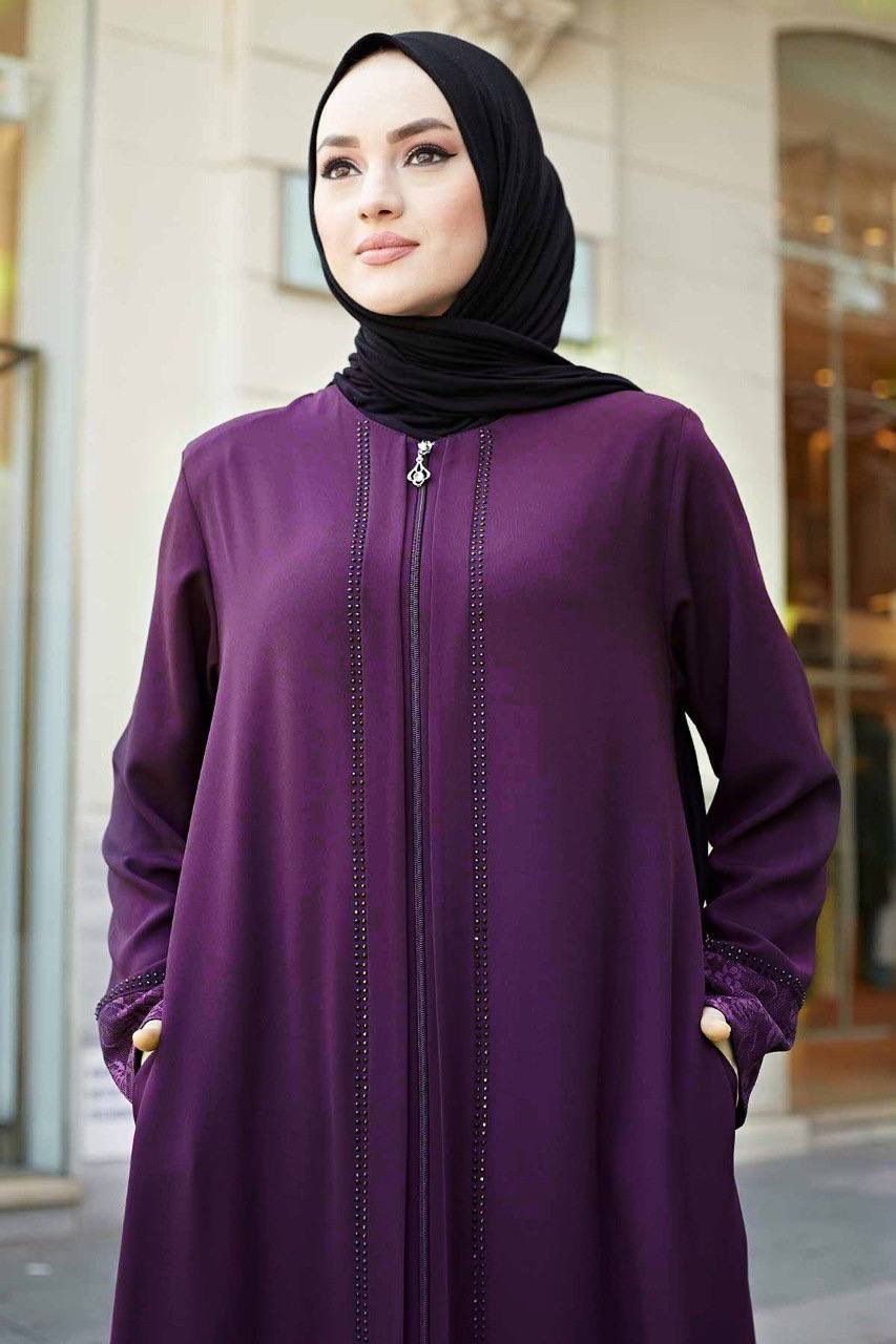 Zahiya Front Open Zipper Abaya - WINE  ( NEW LAUNCH )