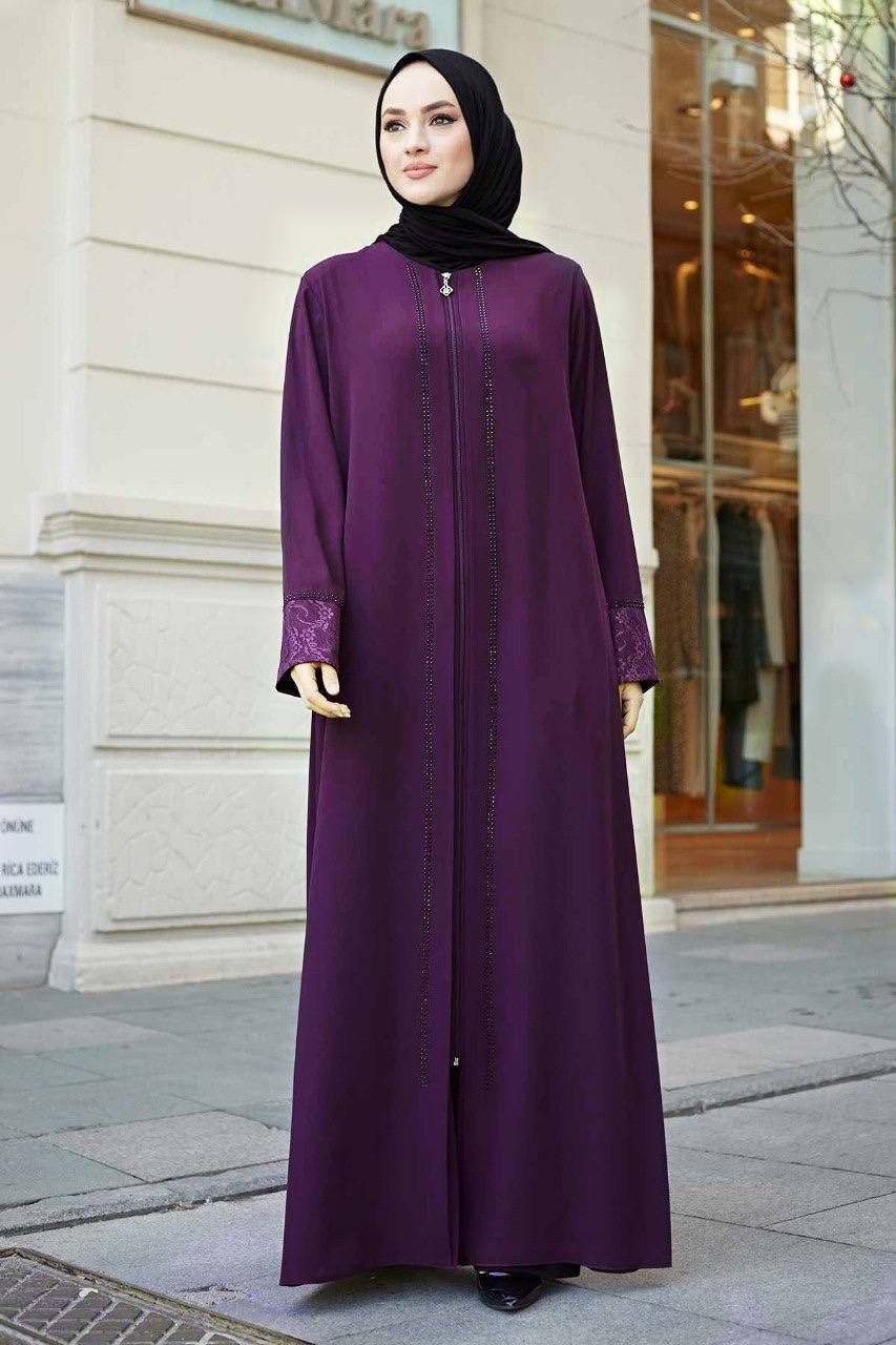 Zahiya Front Open Zipper Abaya - WINE  ( NEW LAUNCH )