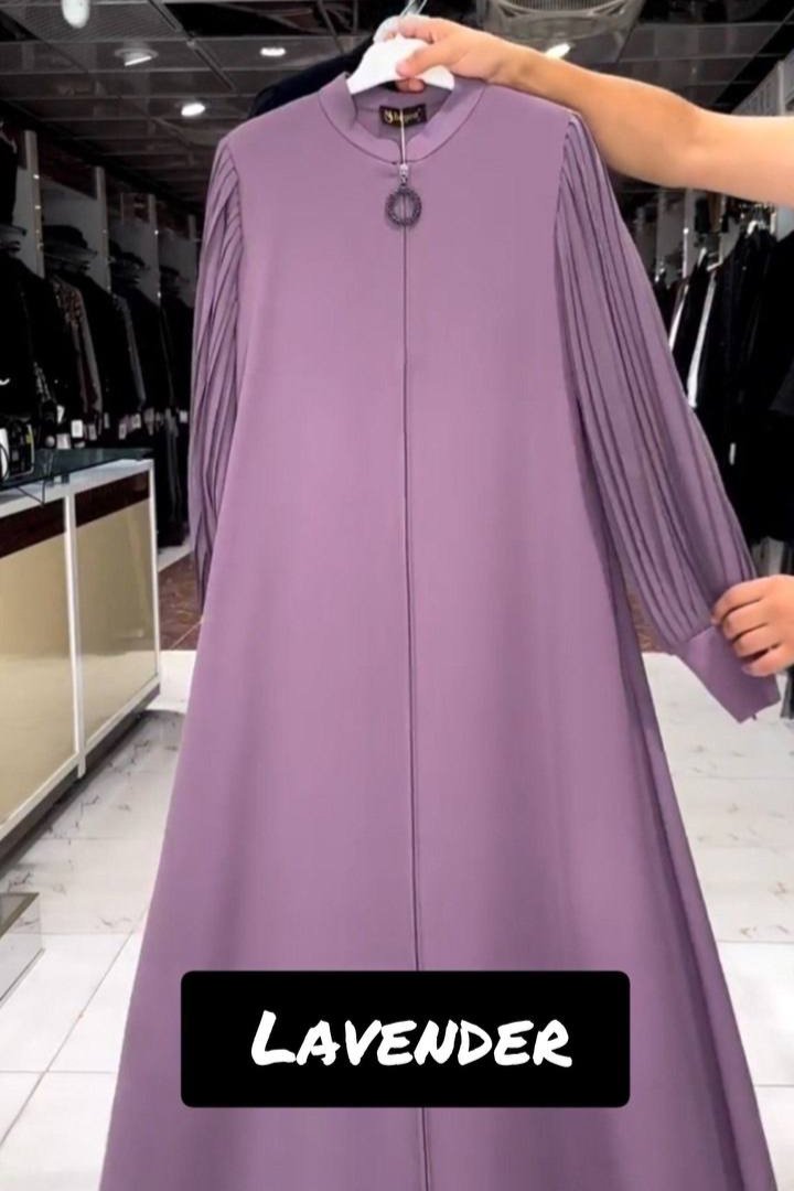 Imported Iram Zipper Abaya With Zebra plated Cuffed Sleeve ( LAVENDER )