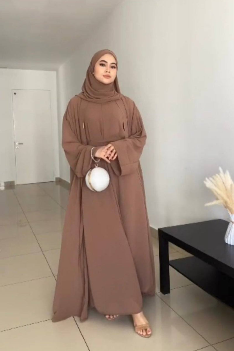 NURA DOUBLE SHRUG ABAYA | BROWN